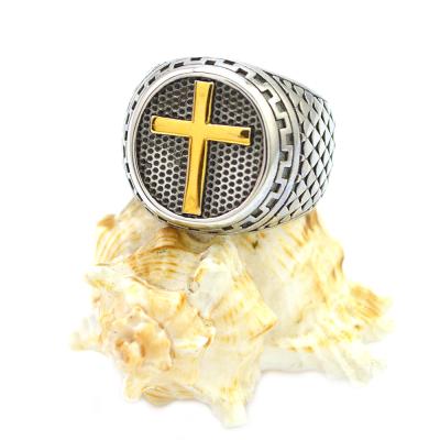 China Trendy Men's Gold Thin Layer Motorcycle Biker Rings Accessories Stainless Steel Eco-Friendly Cross Rings for sale