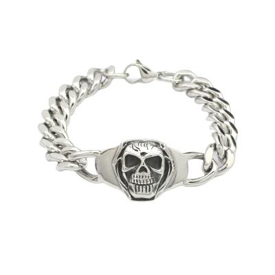 China Mens Jewelry Stainless Steel Skull Charms Bracelet Custom Wire Punk Bangle for sale