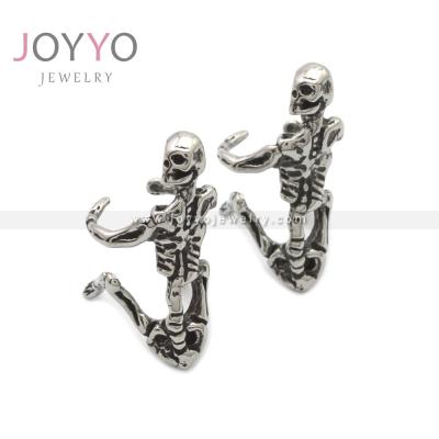 China Unique Vintage Jewelry Stainless Steel Skull Pattern Ear Clip Biker Skull Earrings Bone Shape Jewelry for sale