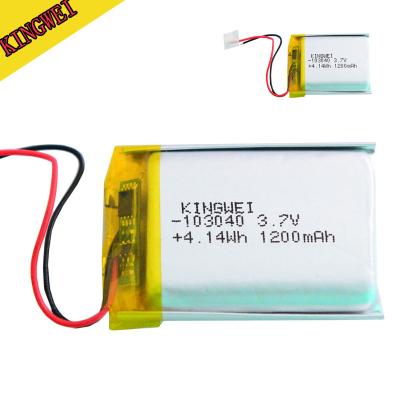 China toys kingwei polymer battery 103040 1200mah 3.7v rechargeable Li-ion polymer battery cell for sale