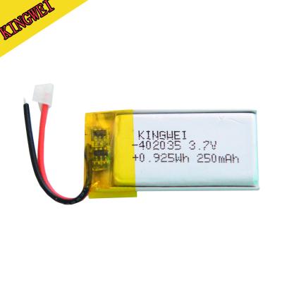 China Ultra thin toys kingwei 3.7v lipo battery 402035 3.7V 250mah for sale