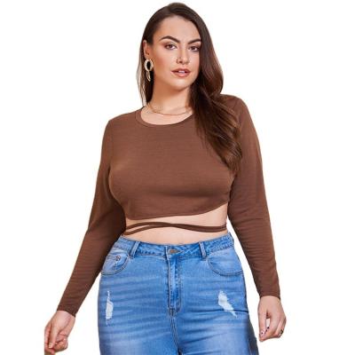 China Plus Size Breathable Fashion Casual Tunic Ribbed Plain Basic Long Sleeve Solid Sexy Crop Tops Shirts For Women for sale