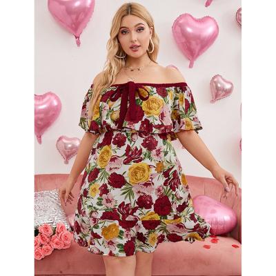 China Viable Plus Size 2022 Summer Ruffle Off The Shoulder Maxi Dresses Sundress Women Casual Casual Floral for sale