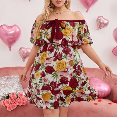 China Western Breathable Off The Shoulder Summer Floral Ladies Clothes Strapless Bodycon Plus Size Womens Dresses 2022 for sale