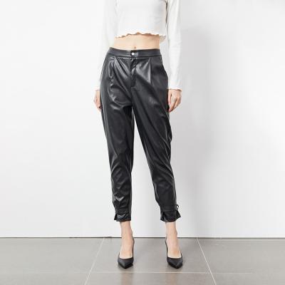 China New Fashion High Waisted PU Pocket Waterproof Casual Black High Waisted Harem Leather Pants For Women for sale