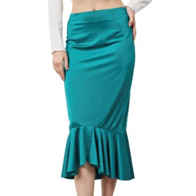 China Fishtail skirt 2021 women's high slip silk culture chic elegant viable size ruffle wrap fishtail skirt for sale