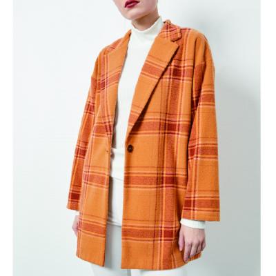 China Anti-wrinkle 2021 New Fashion Plaid Orange Designers Worked Collar Woolen Shearling Over Coat Women for sale