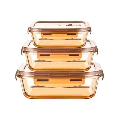 China Heatable high borosilicate S/3 brown glass container with bag lunch box with airtight bag lid storage for sale