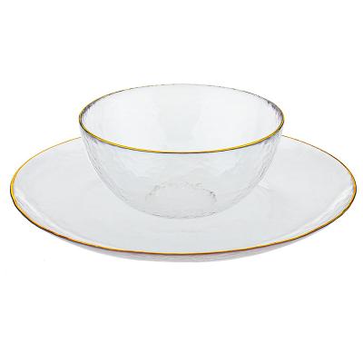 China Viable dinner plate with gold rim, steak plate, pasta, hotel kitchen and restaurant utensils for sale