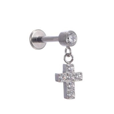 China Youzhu ASTM F136 FASHIONABLE Titanium Piercing Hanging Inlaid Cross With Zircon Tragus Helix Ear Cartilage Piercing for sale