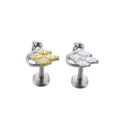 China Youzhu ASTM F136 Clear & TRENDY Titanium Yellow Zircon Swan Shaped Labret Studs Tragus Piercing Jewelry for sale