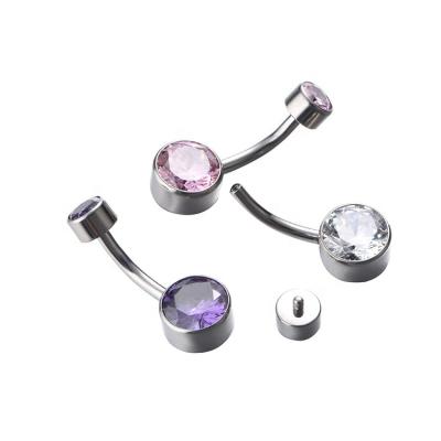 China Youzhu TRENDY ASTM F136 Titanium Internally Threaded Double Belly Gemmed Rings Umbilical Nail Piercing for sale