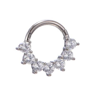 China FASHIONABLE ASTM F136 Titanium Hinged Segment Nose Clicker With 7 Zircon Stones Fine Jewelry Piercing Jewelry for sale