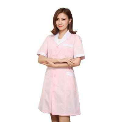 China New Pink Intellectual Hospital Suit Collar Dress Short Sleeve Female Nurse Nursing Dress for sale