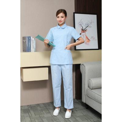 China Female Nurse Hospital Blue Short Sleeve Nursing Uniform for sale