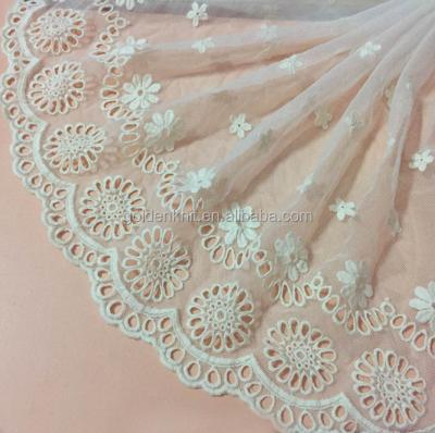 China Golden Viable Knit 35cm Width Cotton Tulle Lace Up Embroidery Eyelet Lace High Quality YLF440# for sale