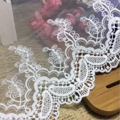 China Viable Golden Knit 19cm Width Embroidery Border Milky Silk Lace For Home Textile DC350# for sale