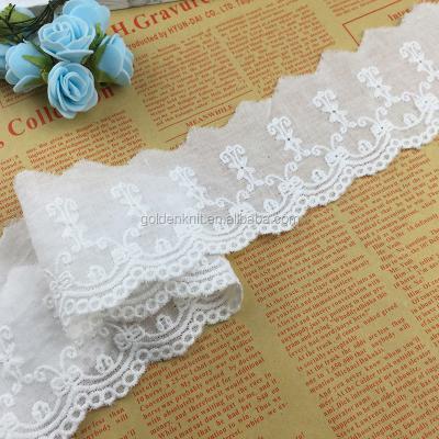 China Viable Golden Knit Wholesale White 6cm Width Cotton Eyelet Embroidery Lace Trim 99335# for sale