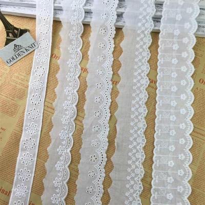 China Golden Sustainable Knit 2cm-7.5cm 100% Cotton Notched Eyelets Trimming Lace For Baby Woman Garment for sale