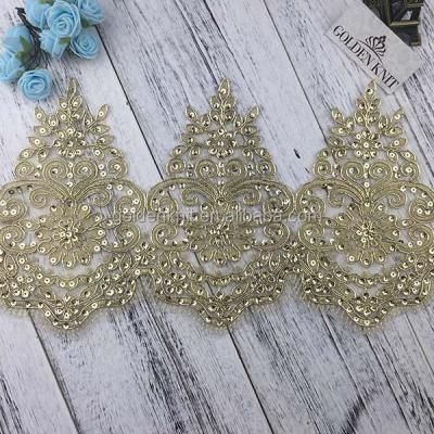 China Gold Color Viable 18cm Width Embroidery Lace Trim Bridal Sequin Lace for sale