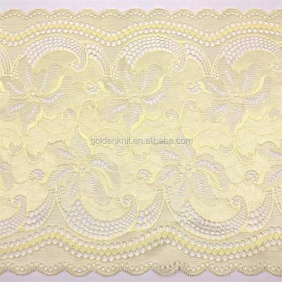 China Viable Golden Knit 20cm Width Stretch Lace Lace Trim Yellow Bluk-floral JE013# for sale