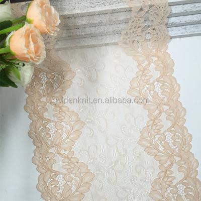 China Viable Golden Knit 24cm Width Beige Color Lace Trimming Border For Decoration B084# for sale