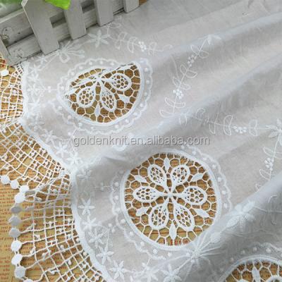 China Viable Golden Knit Hot Sale White Cotton Fabric Embroidery Lace Fabric For Lady Dress R13001# for sale