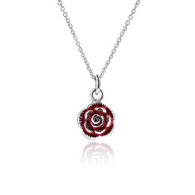 China Hot Selling High Quality Fashionable Stainless Steel Necklace Elegant Red Flower Pendant With Unique Necklace Best Gift For Women And Girls for sale