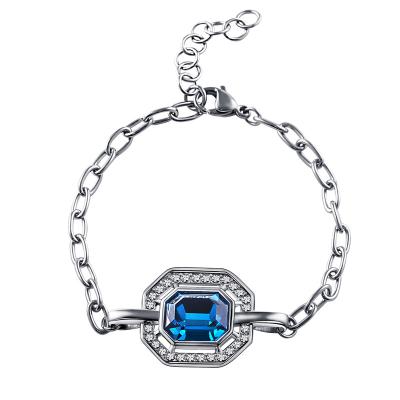 China Luxury Blue Jewelry Crystal Bracelet High Quality Hottest Jewelry Bangle Stainless Steel Best Gift For Women And Girls for sale