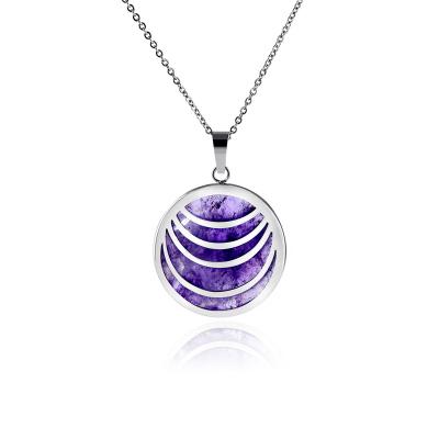 China High Quality Amethyst Best Of Road Ripple Water Elegant Stainless Steel Pendant Luxury Jewelry Necklace Gift For Women And Girls for sale