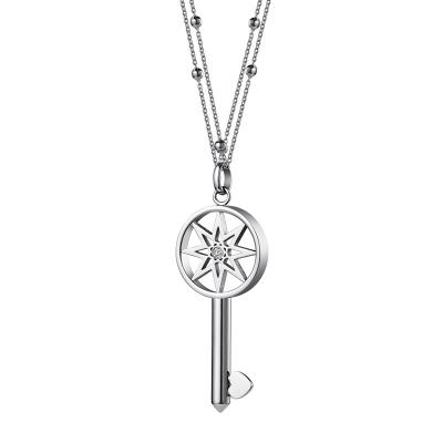 China High Quality Hot Selling Stainless Steel Angel Nacklace Sterling Unique Key With Crystal Long Necklace Best Gift For Women And Girls for sale