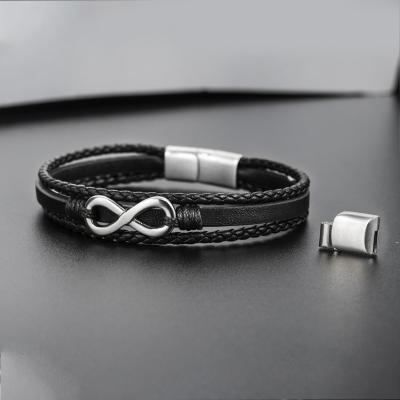 China Trendy Personalized Stainless Steel Braided Leather Bracelet Stacked Hop Hip Rope Bracelet Mens Hip Rope Bracelet Designer Charms For DIY Bracelet for sale