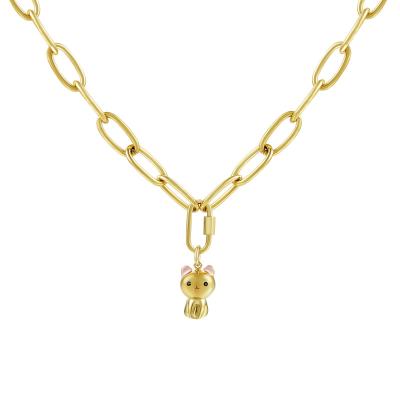 China 2021 New Style Environmental Friendly Stainless Steel Gold Small Bear Pendant For Necklace Fashion Necklace For Women Accessories for sale