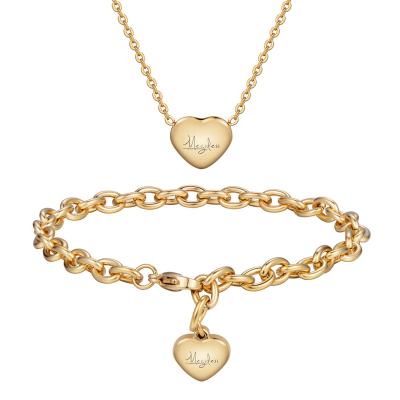 China Hottest Fashionable Stainless Steel Jewelry Set Gold Plated Love Heart Necklace & Wedding Romantic Jewelry Sets for sale