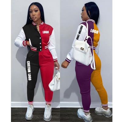 China QUICK DRY Free Casual Women Fall Logo Baseball Two Piece Outfits Sweat Suit Jogger Tracksuit Set for sale