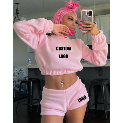 China QUICK DRY Logo Free Women's Fashion Clothes Light Long Sleeve Crop Top Two Piece Shorts Set Casual Shorts Women Clothing for sale