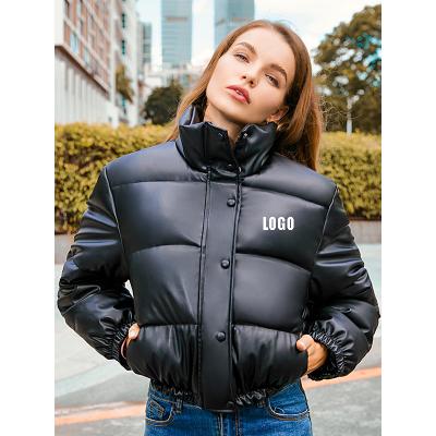 China New arrival free leather boutique Anti-wrinkle logo bubble coat jacket winter casual short clothes for women for sale