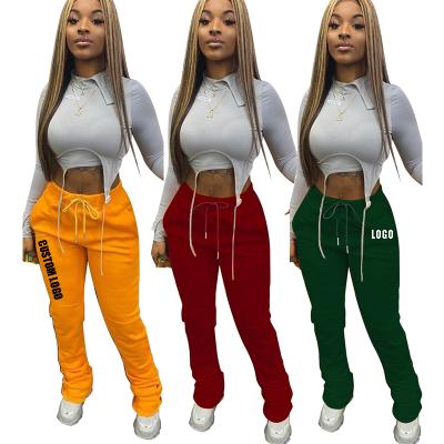 China Anti-wrinkle free logo high waist stacked casual women yoga sweatpants with pants ladies women solid stacked pants for sale