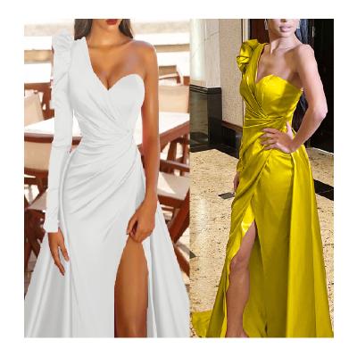 China Anti-Static Free Tags Women Ladies One Shoulder Long Sleeve Maxi Prom Party Sequin Evening Dress for sale