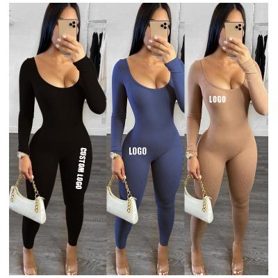 China Trendy Women QUICK DRY LOGO Free Neck Bodycon Sleeve Overalls Hip Deep U Long Lifting Overalls Solid Color for sale