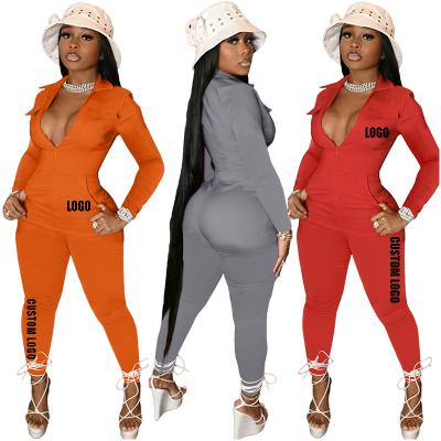 China QUICK DRY Bodycon Loose One Piece Fashion Clothing Winter Women Long Sleeve Logo Overalls With Pocket for sale