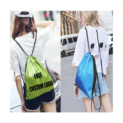 China Waterproof Free Shipping Custom Logo Printed Waterproof 210d Polyester Travel Drawstring Bag for sale