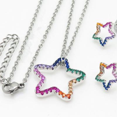 China CLASSIC Ask Cute Bear Catalog Bear Love Heart Crystal Necklace Women Stainless Steel Star Earring Set Jewelry Joyeria Touses for sale