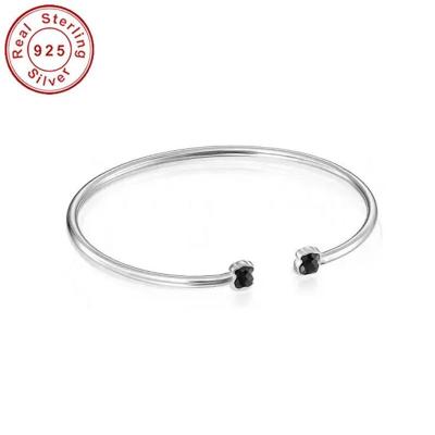 China Fashion TRENDY Silver Mini Bangle with Small Silver Onyx Bear Bangle S925 Jewelry for sale