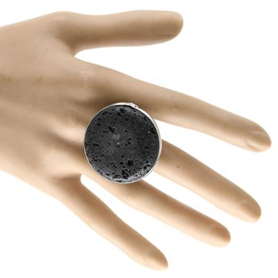 China CLASSIC Copper Women's Lava Stone Ring Women's Ring Jewelry Gift Vintage Look Black Volcanic Rocks Round Stone Essential Oil Jewelry for sale