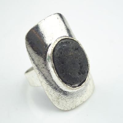 China Women Lava Stone Ring Women Ring Jewelry Gift CLASSIC vintage seem black volcanic rocks round stone essential oil jewelry alloy for sale