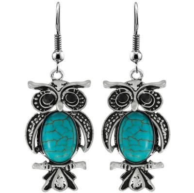 China BOHEMIA Bohemian Earrings For Women Classic Antique Silver Plating Turquoise Female Popular Stone Animail Hook Dangle Owl Earrings for sale