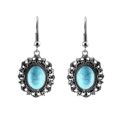 China BOHEMIA Bohemian Earrings For Women Classic Antique Silver Plating Turquoise Female Popular Stone Animail Hook Dangle Owl Earrings for sale