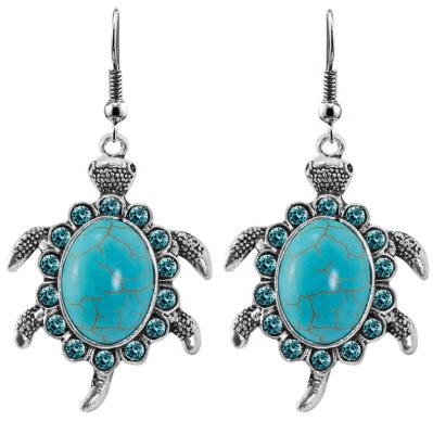 China BOHEMIA Bohemian Earrings For Women Classic Antique Silver Plating Turquoise Female Popular Natural Stone Hook Dangle Flower Earrings for sale