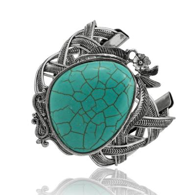 China Vintage Look CLASSIC Antique Blue Silver Alloy Turquoise Stone Boho Bracelets Slap Bracelet For Women June Birthstone Bohemian for sale